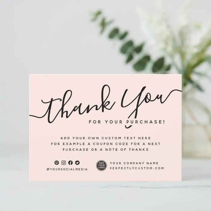 Custom Logo Blush Pink Business Parcel Insert Shopping Thank