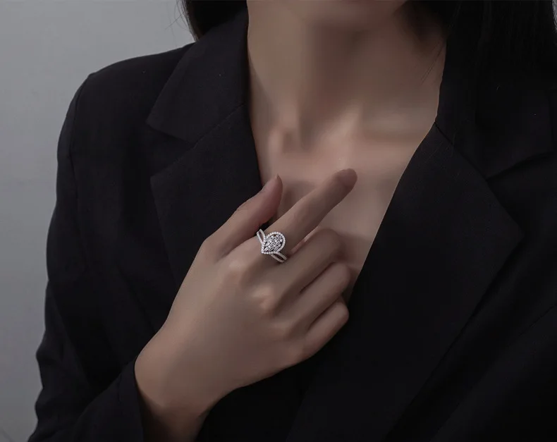 S925 Silver Micro-Inlaid Diamond Crown Ring Water Drop Styling Fine Jewelry with Rhodium Plating Gemstone Lab Diamond Ring