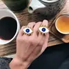 Kaimei 2019 New Fashion Metal Gold Drop Glaze Metal Eye Shape Rings Women Vintage Finger Rings Party Jewelry Female Gift