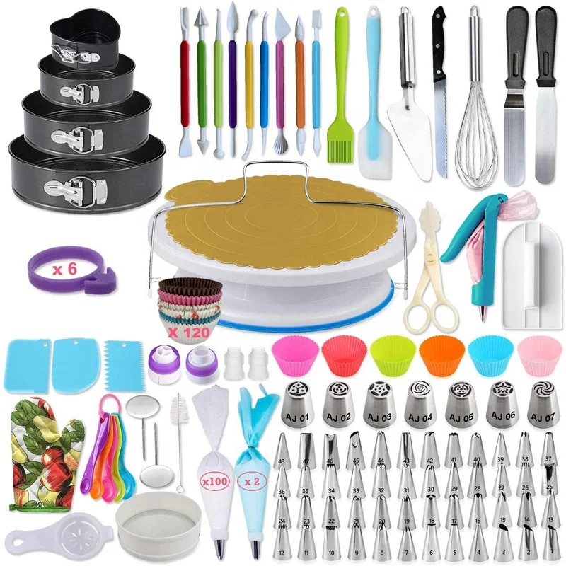 cake dressing tools Uarter Cake Decorating Kit Supplies 512 Pcs with Cake Turntable Icing Tips Piping Bags Spatulas Decoration Pen, Flower Nails