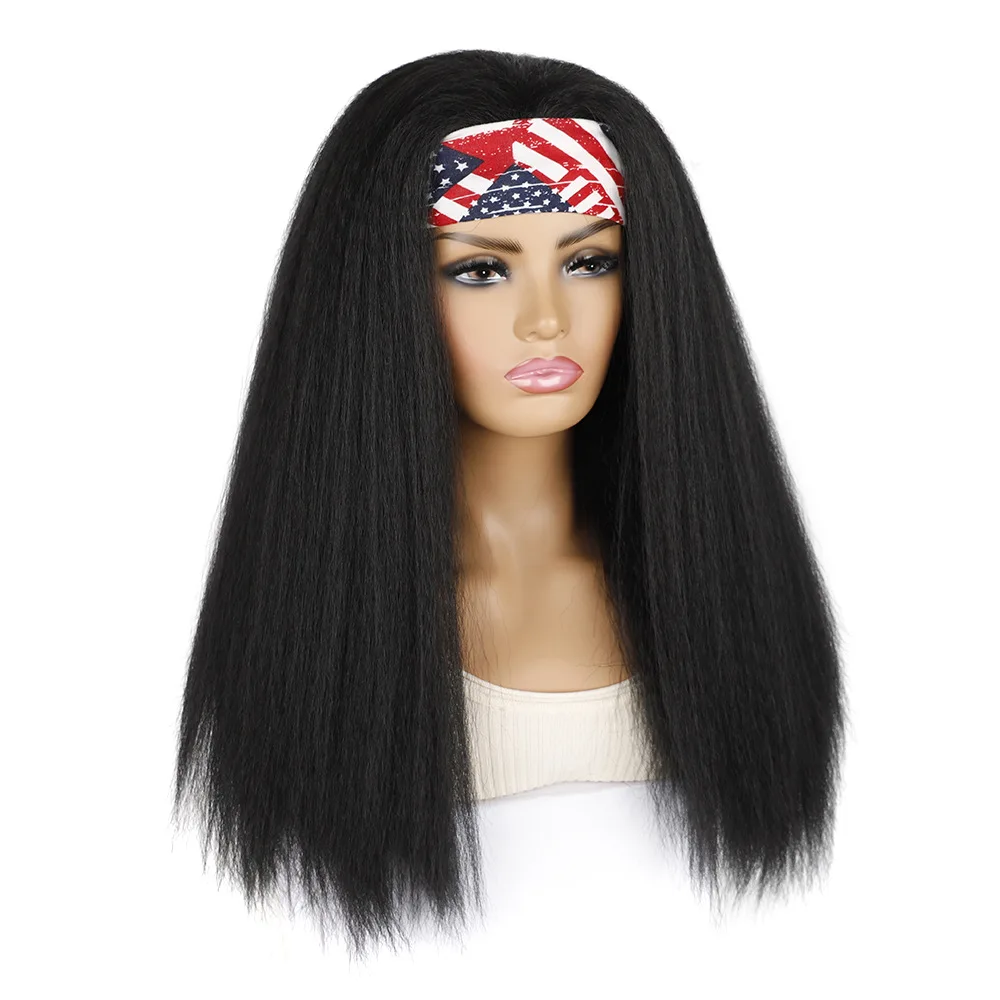 Women's Cornrow Puff Afro Turban Wig with Silk Headband - Synthetic ...