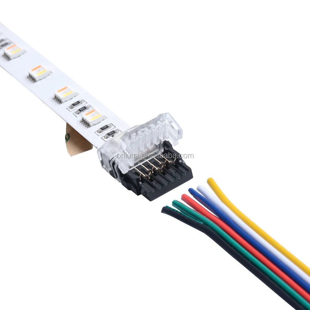 QIJIE onlumi 12mm  6 pin RGBWW/RGBCCT strip  to cable piercing connector for IP20 non-waterproof or siliconwaterproof led  strip