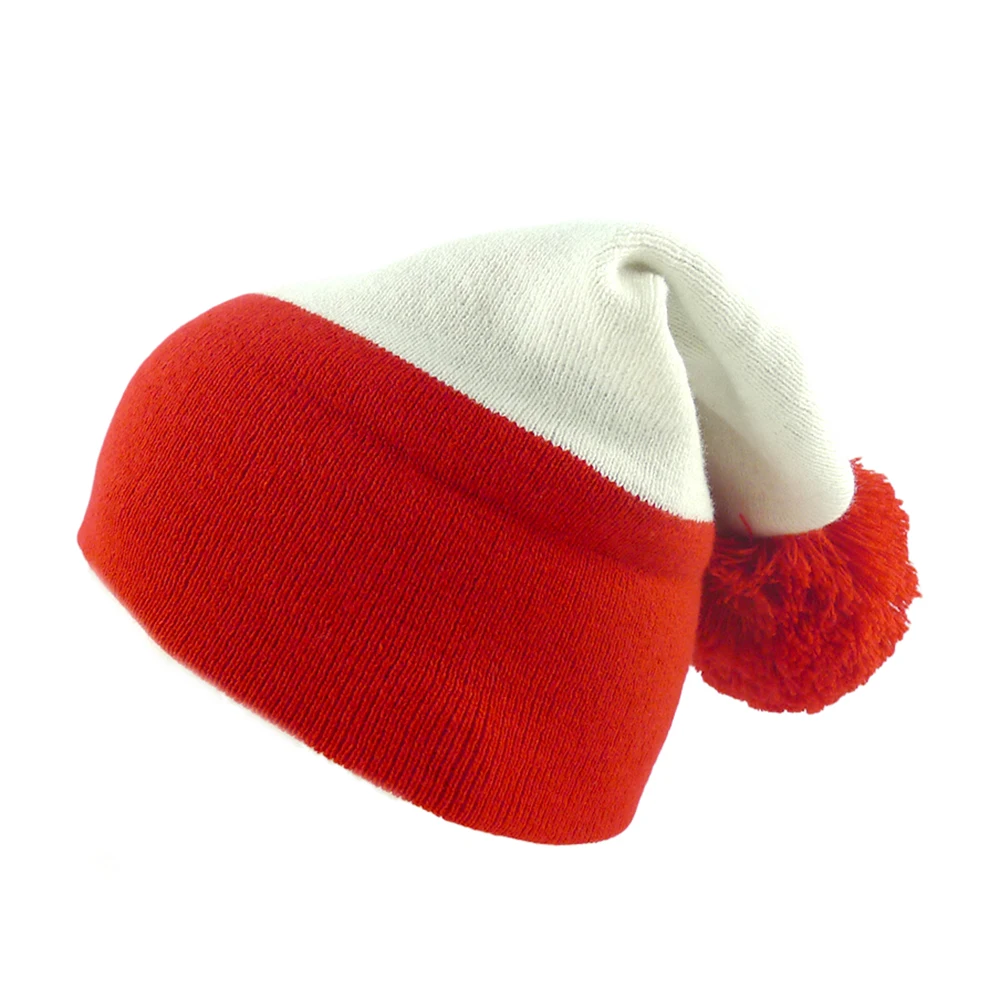 100 腈纶针织白色红色圣诞老人的帽子pom pom成年孩子冬天帽滑雪帽