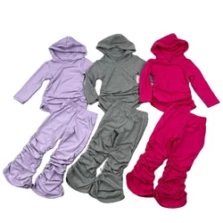 new Fall Kids Sweatsuit Stacked Pants Fleece Hoodies Tracksuit Baby Girls Clothing Jogger Sets Winter Mommy And Me Outfits