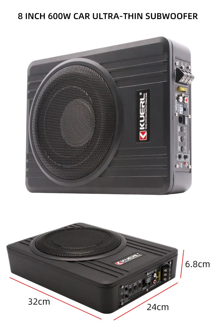 Kuerl 8 Inch Underseat Car Subwoofer - High Power Portable Audio