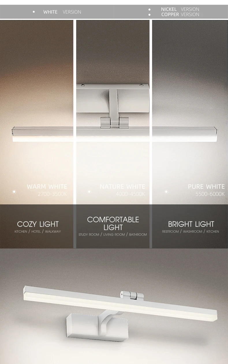 White mantolite indoor led light creative modern designer wall lighting waterproof led mirror lamp  home bathroom vanity light