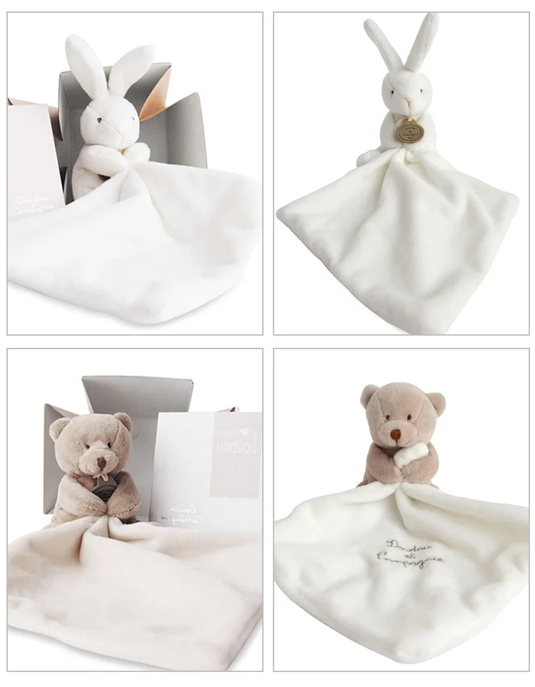 OEM baby sleep comforter toys with teddy bear baby security blanket doudou toys