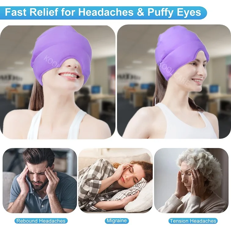 Migraine Hat Reusable Gel Cold Pack Headache Wrap Ice Cap Freezable Gel
