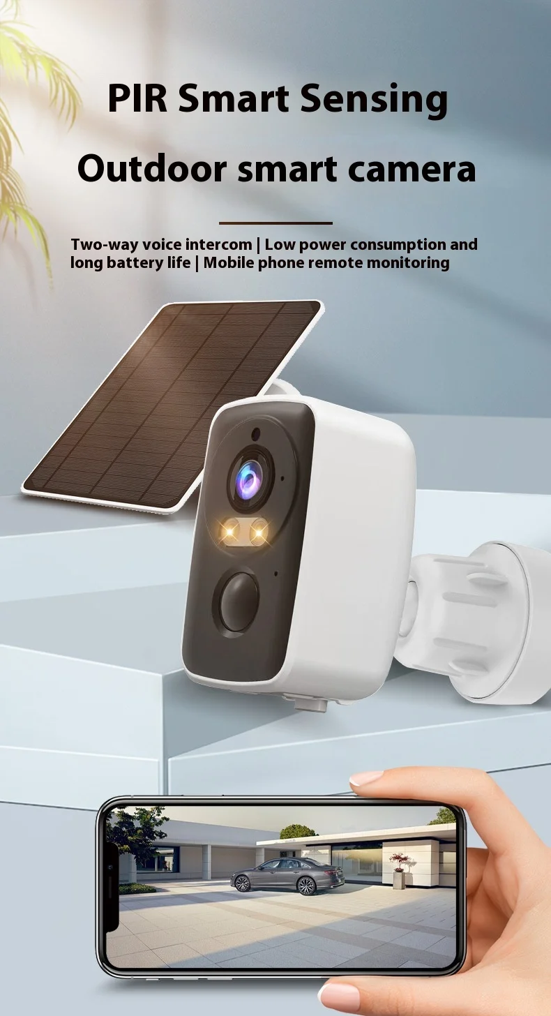 PIR Outdoor Smart IP Camera Full Color Night Vision Solar Powered Battery Two-Way Intercom Waterproof CMOS Wide-Angle AI Cloud