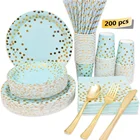 Blue and Gold Party Supplies Disposable Blue Paper Plate Dinnerware Set Baby Shower Christmas