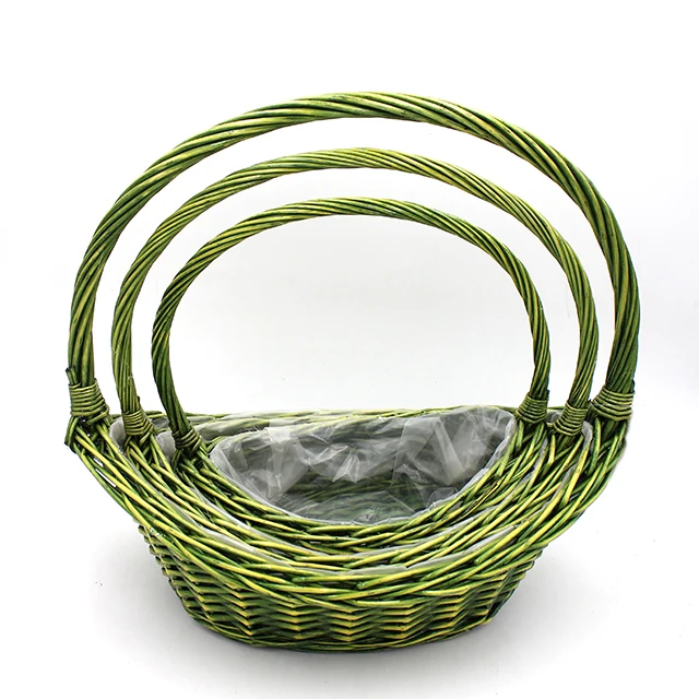 散装编织存储柳条篮子用于水果,鲜花,礼品和家庭存储柳树材料船形状