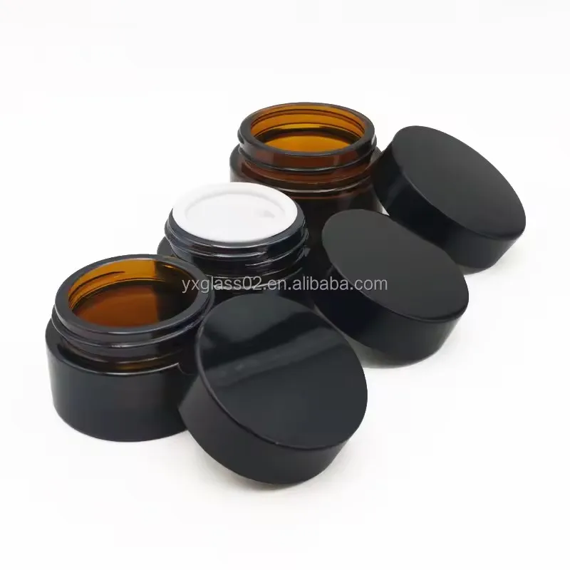 Supplier amber empty round face cream glass jar with screw lid package container 5g10g15g20g30g50g60g100g factory