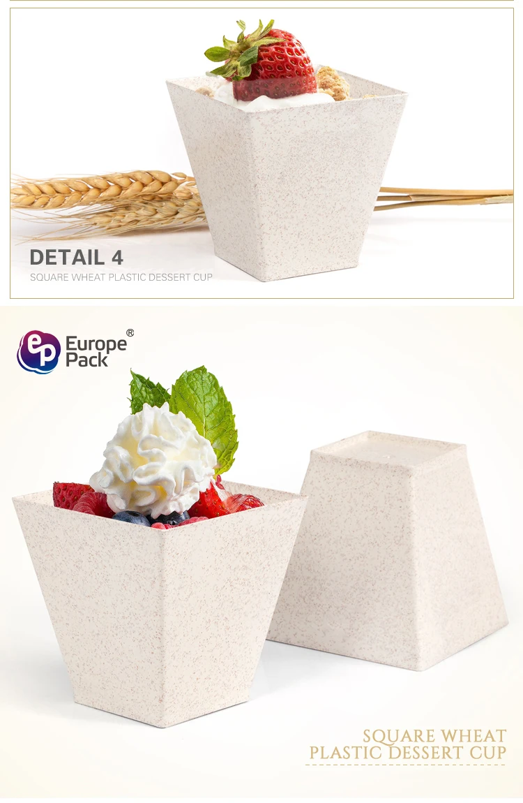 Best Selling ice cream square mousse plastic dessert cup biodegradable wheat straw cup