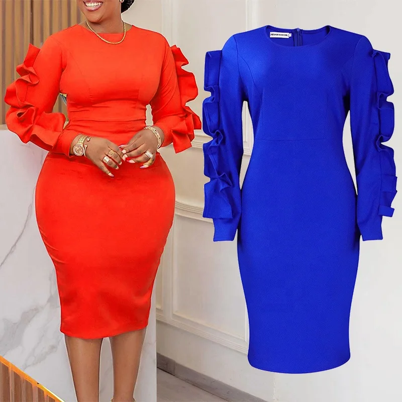 Elegant Orange African Church Dress For Women - Office Formal Gown, Oem
