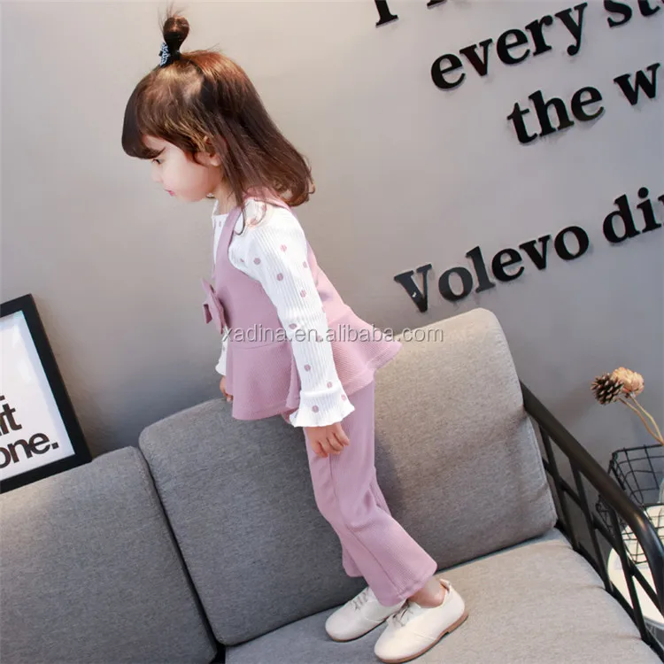 New Arrivals Cute Little Girl Clothes Dot Printing T Shirt + Vest