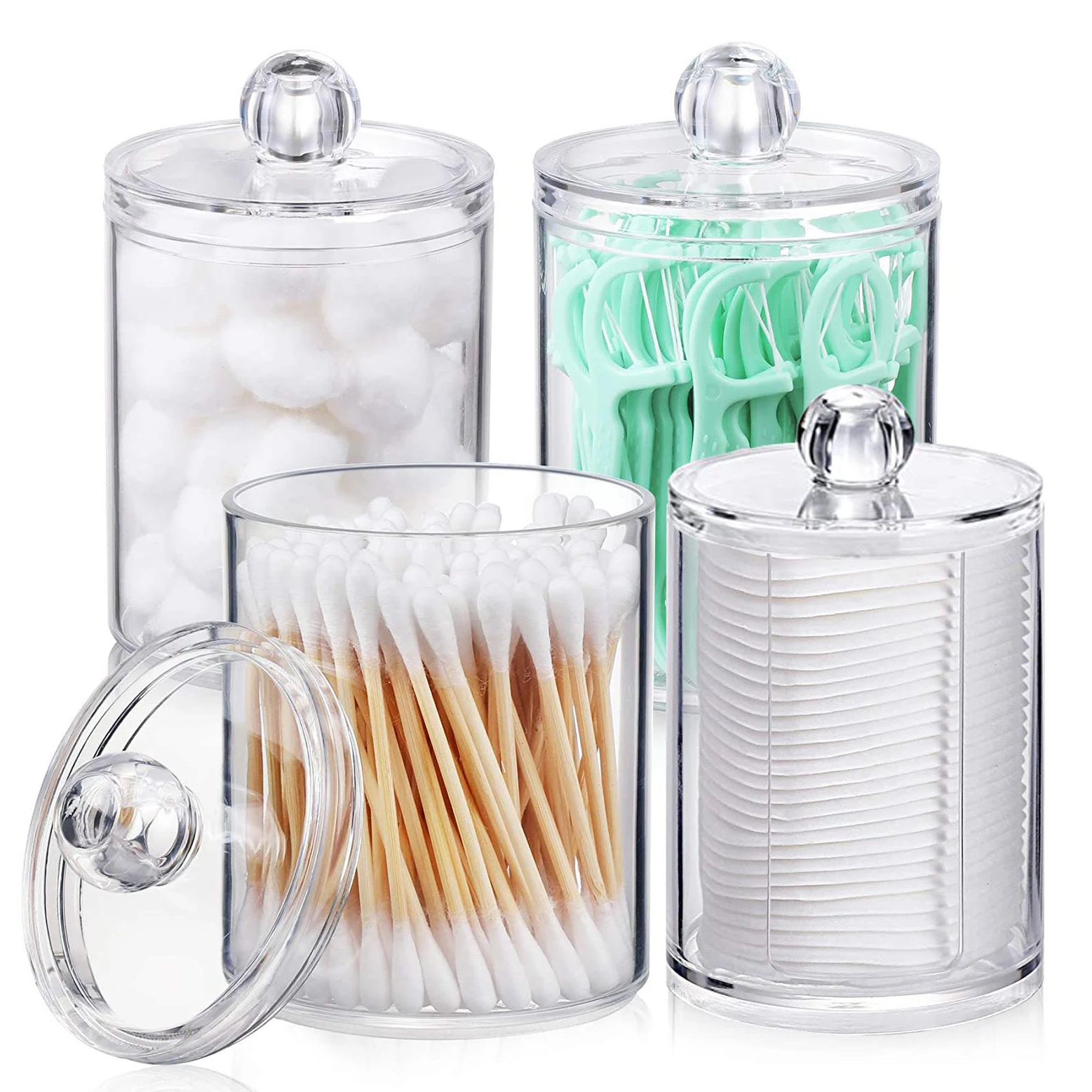 Qtip Dispenser Jars Bathroom With Labels Qtip Holder Storage Canister