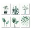 Nordic Style Print Painting Leaves Framed Pictures 6 PIECES Nature Floral Plant Flower Green Small Watercolor Wall Art Prints