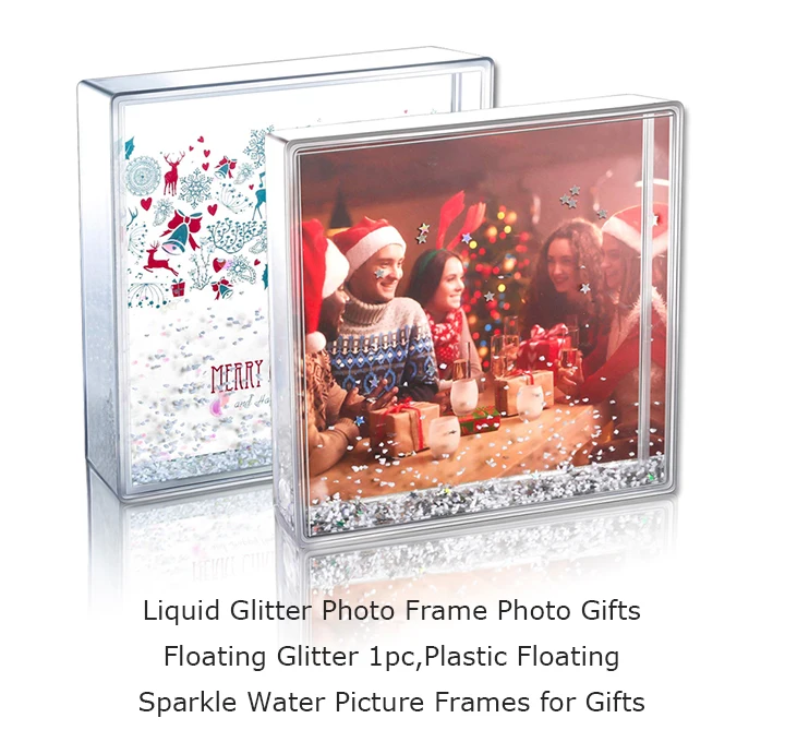 4x4 Glitter Liquid Photo Frame Clear Plastic Acrylic Floating Sparkle