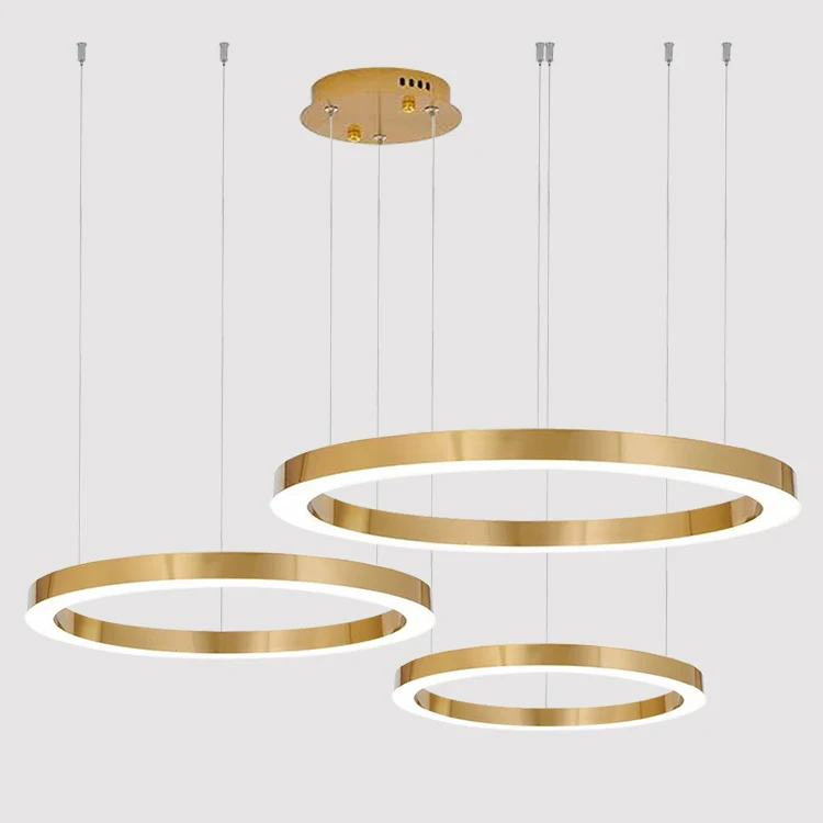 Modern Simple Iron Led  Brass Plating Ceiling Light Decoration Hotel Circle Chandelier