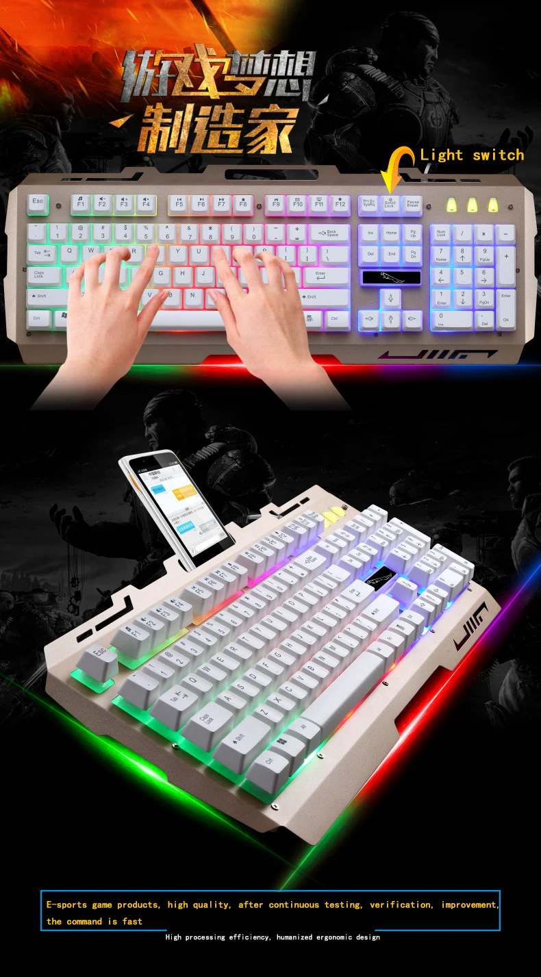 USB Wired  Ergonomic LED Rainbow Color Backlight One handed Mechanical Gaming Keyboard Combo Mouse Set For PC