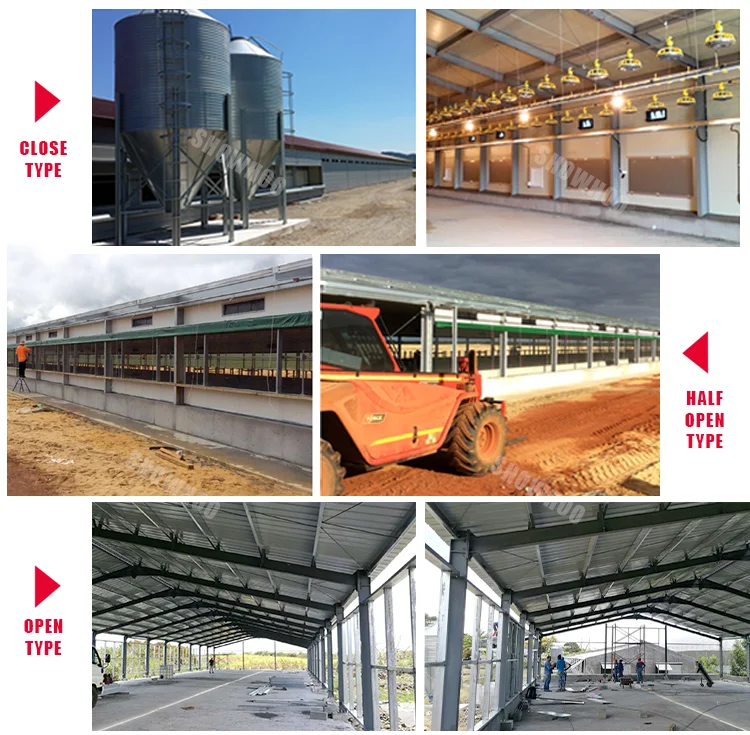 Low Cost Controlled Close Steel Structure Poultry Shed Chicken Farm House For 10000 Chickens