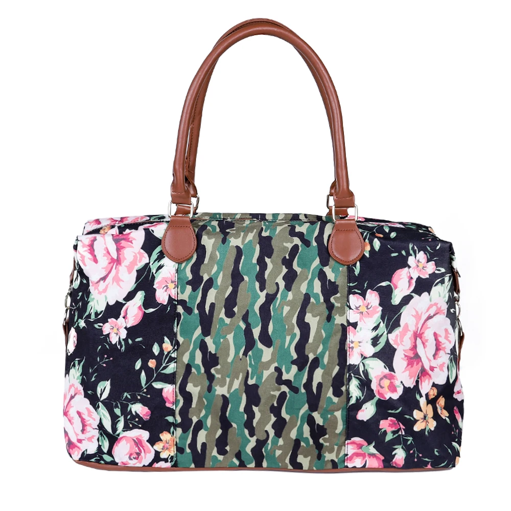 

Free Shipping Camouflage Floral Women Weekender Travel Bag Lady Large Canvas Duffel Tote Bag Monogram Overnight Bag For Girls, Serape&leopard,leopard,rainbow,sunflower,etc.