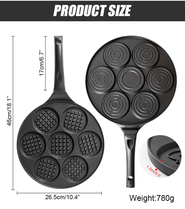 2021 New Baking Custom Logo 7 Hole Die-Cast Aluminium Alloy DIY Waffle Non-stick Frying Pan Mini Pancake Pan