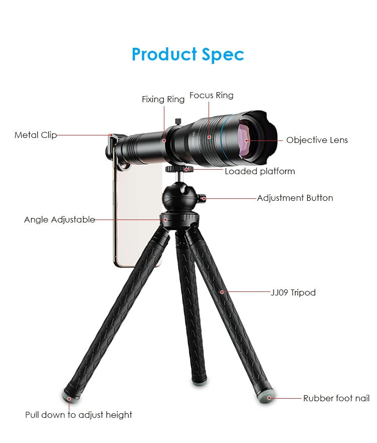 APEXEL new 60X 50X zoom telephoto lens for iPhone 11 Samsung S10 mobile phone camera lens telescope with tripod stand