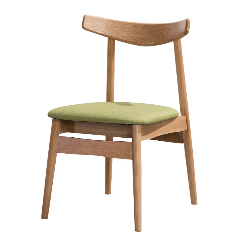 product-Morden custom simple design natural solid wooden dining chair with brass feet and grey fabri-3