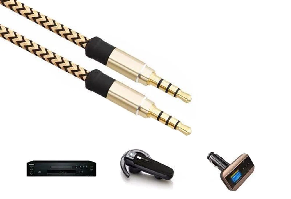 1.5m 3m Length Nylon Fabric Braided 3.5mm Male To Male Stereo Headphone
