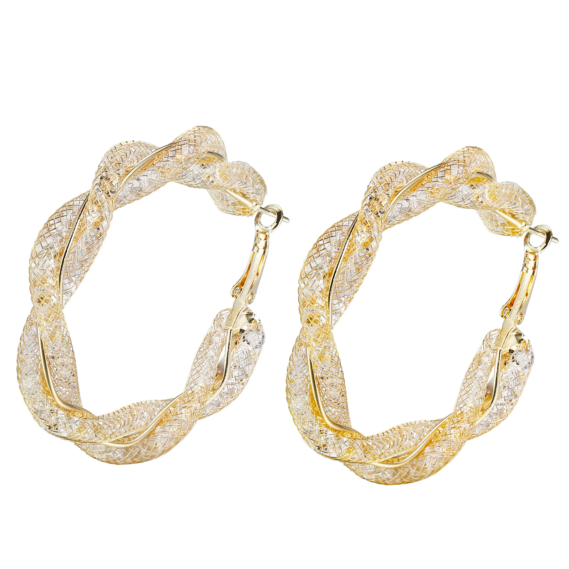 Ins Fashion 24k Gold Plated Twisted Rope Stud Earrings Super Shiny