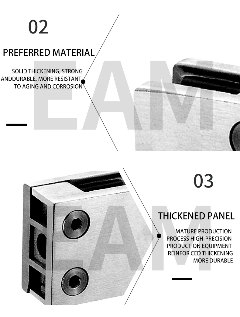 316 Stainless steel square glass clip High coupling clamping glass profile railing B004