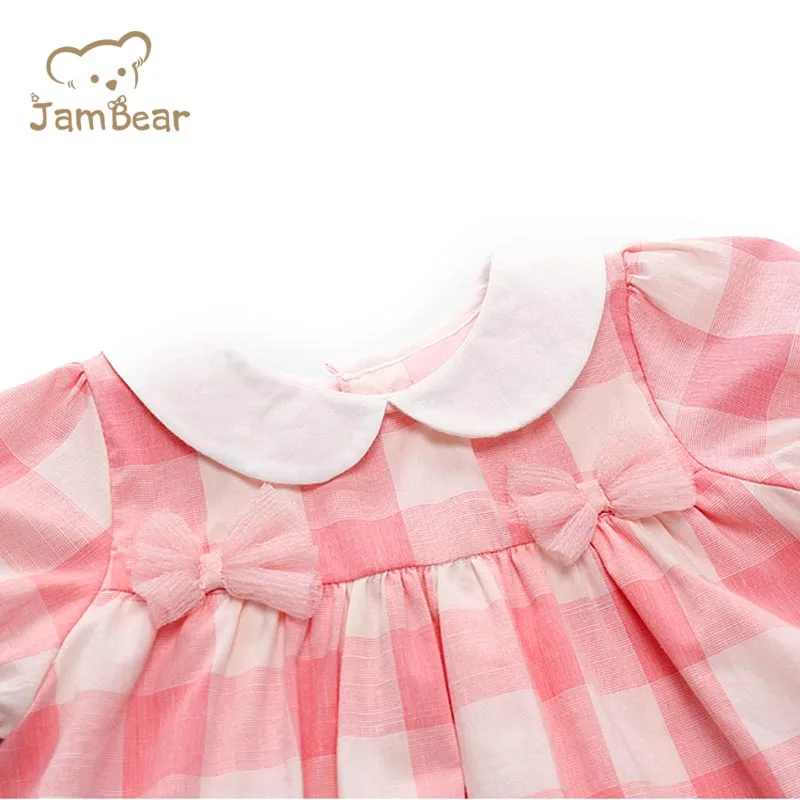 JamBear Baby Dresses 100% Organic Cotton Pink For Girls Checked Dress Infants Skirt Baby Summer Dress