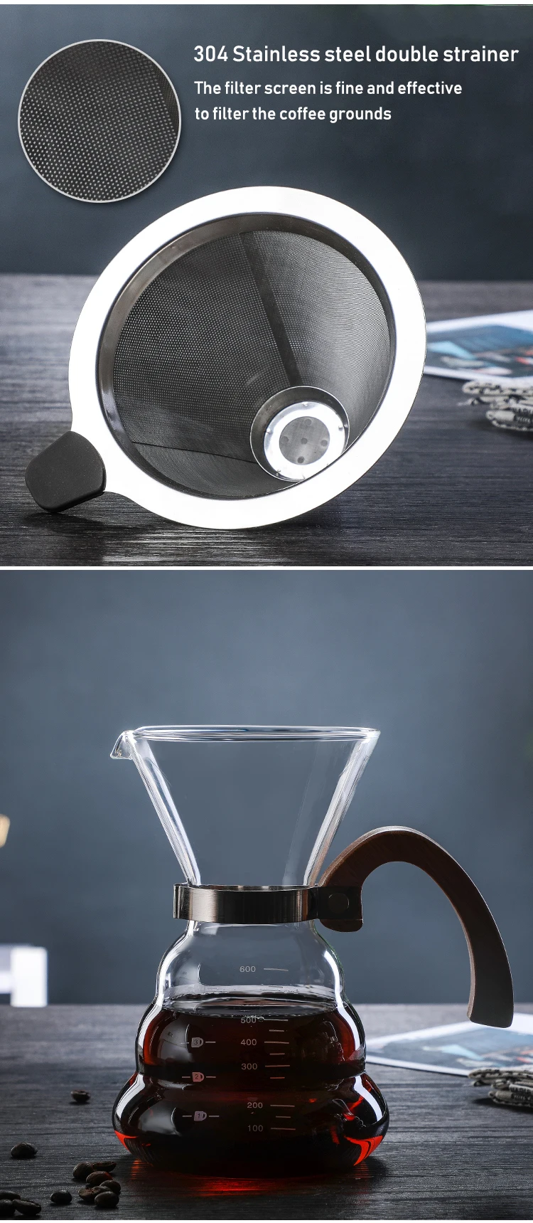 Hot Sale Coffee Glass Pot Coffee Drip Pot Borosilicate 2 Cup 4 Cup Coffee Pot With Wooden Handle