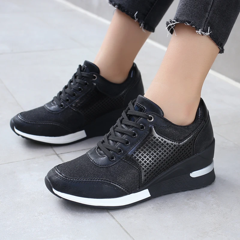 Best Chioce for Casual and Daily Wear Ladies Hidden Sneakers Lace Up Shoes High Heeld Wedge Sneakers for Women 