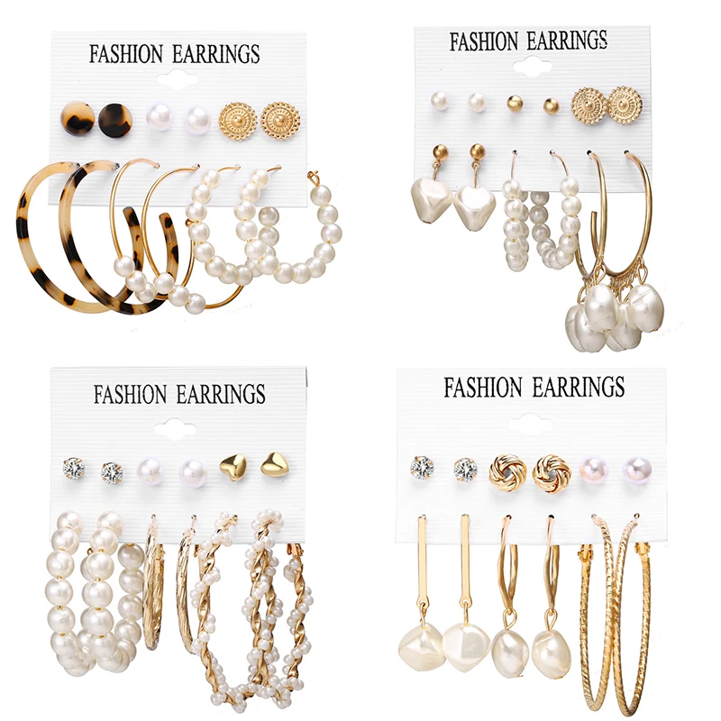 

Oversize Geometric Pearl Hoop Earrings For Women Gold Twist Earring Set Brincos Big Circle Leopard Fashion Jewelry N99022, Colors