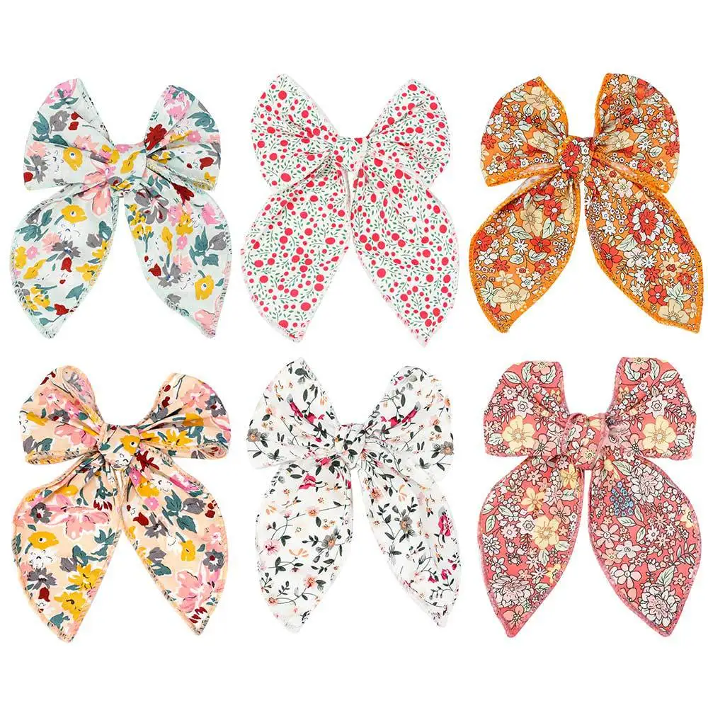 Elegant Floral Cotton Hair Bows Spring Hair Clips Fashion Print