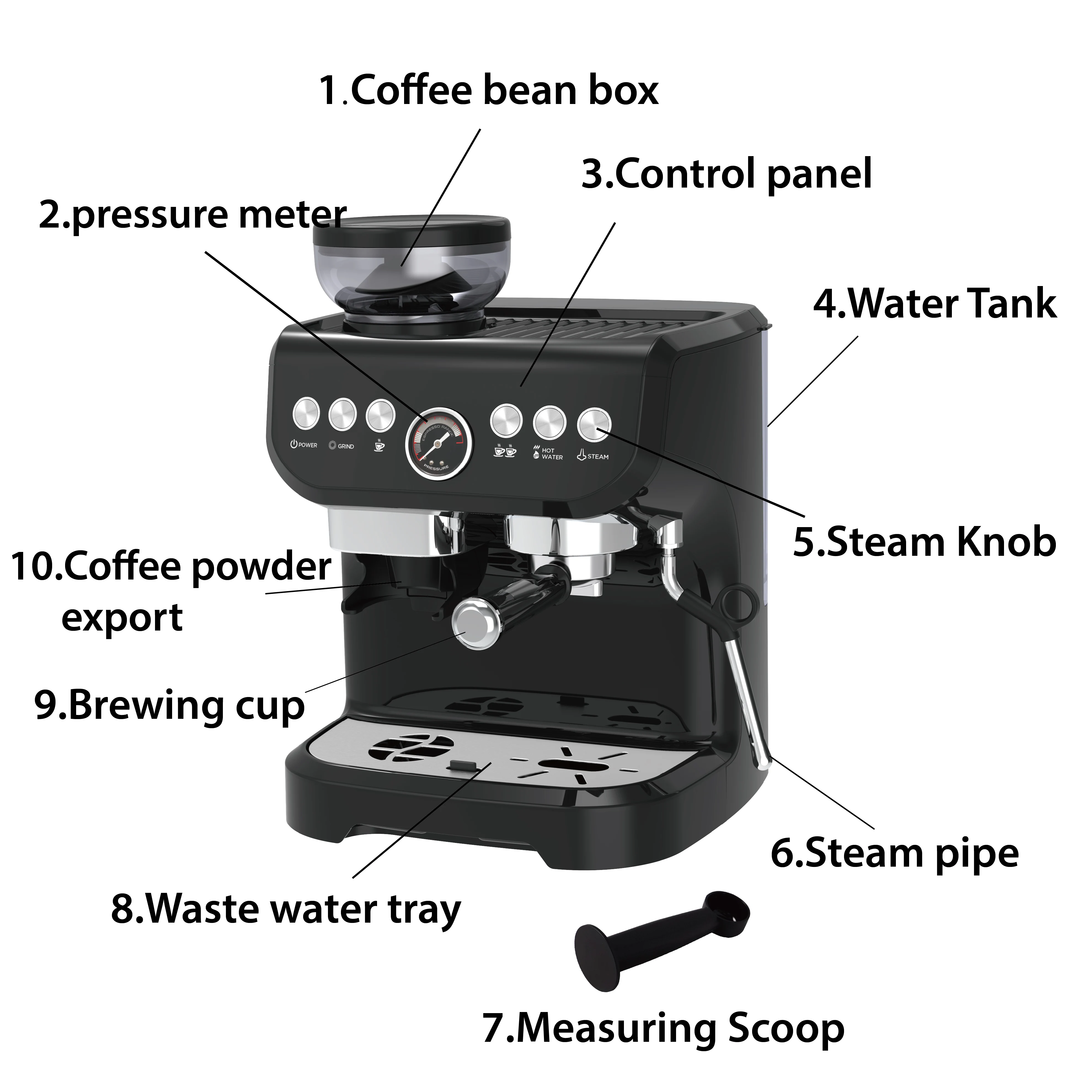 19bar Pump Italian Coffee Machine Express Espresso Coffee Maker Brushed