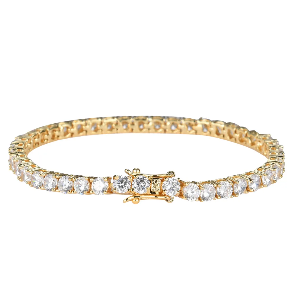 Diamond Tennis Chain Bracelet Dubai 18k Gold Plated Cuff Bangles