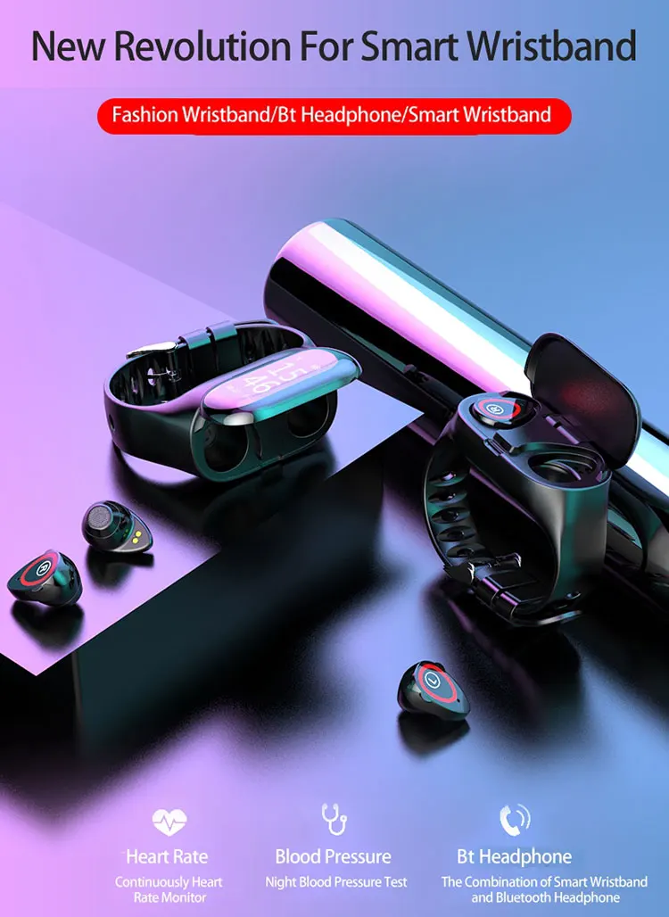 Amazon hot sale Newest M1 Smartwatch With BT5.0 Earphone Heart Rate Monitor Smart band Long Time Standby Sport Watch Men