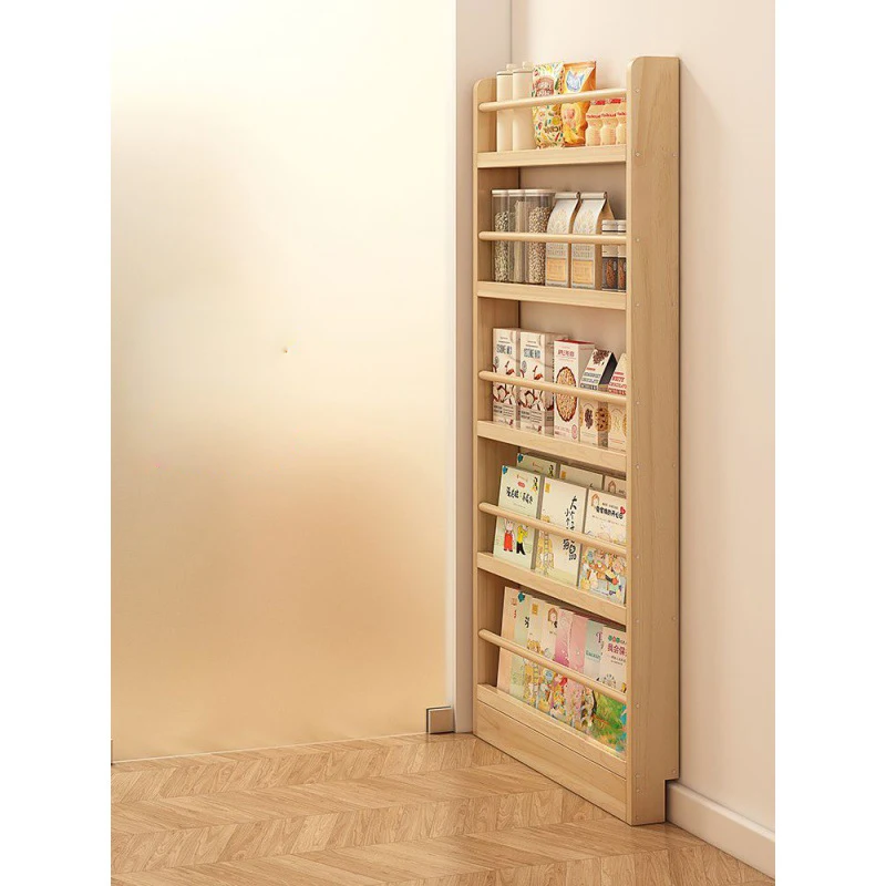 Narrow Behind The Door Solid Wood Kid Bookshelf Library Magazine Shelf