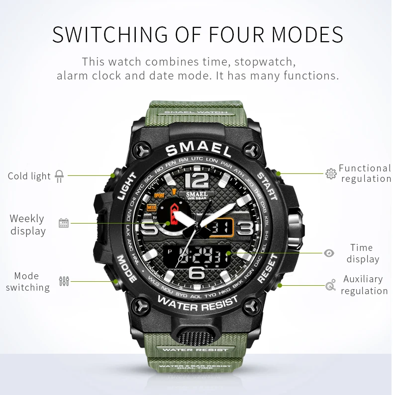 SMAEL 1545D relojes hombre Top Cool Black Analog Digital Boy Brand Wrist Watch Shockproof Watches For Men Luxury