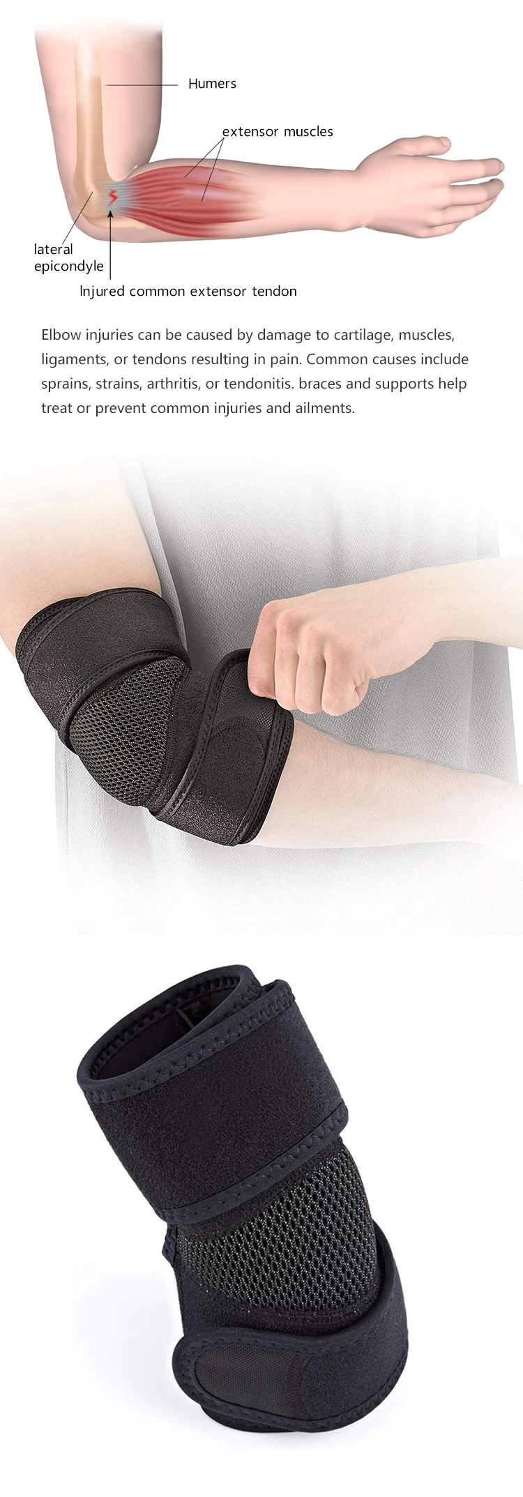 Enerup Protective Custom Compression Tennis Arm Sleeve Elbow Support Brace Sleeve with Adjustable Strap