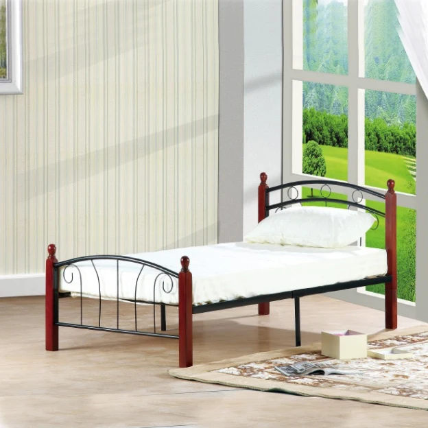 Cheap Single Bed Metal Bed Frame With Wood Post Buy Single Bed,Bed Frame,Metal Bed Frame