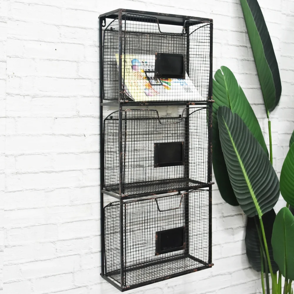 Luckywind Metal Rack Basket,3 Tier Wire Frame Wall Mountable Metal
