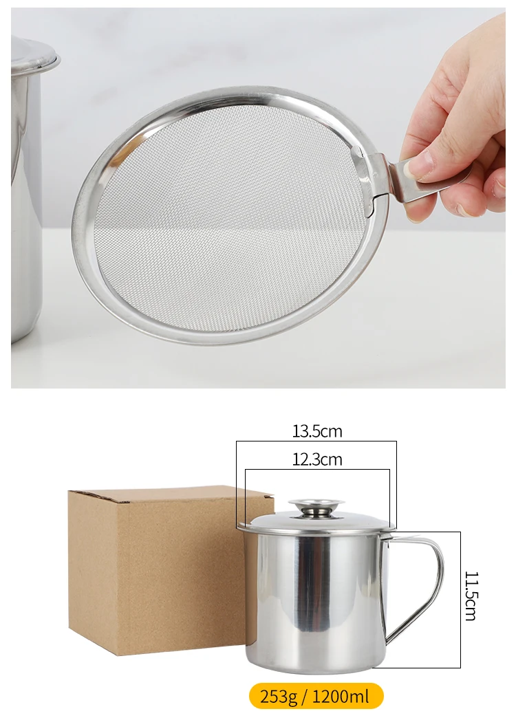 Stainless Steel Oil Storage Grease Keeper Strainer Oil Pot Grease