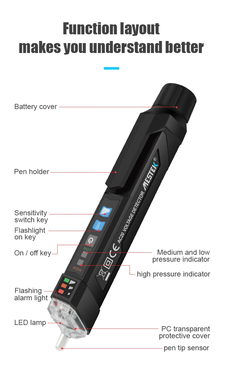 Mestek Tested By Intertek Noncontact Pen Alarm Ac Voltage Detector