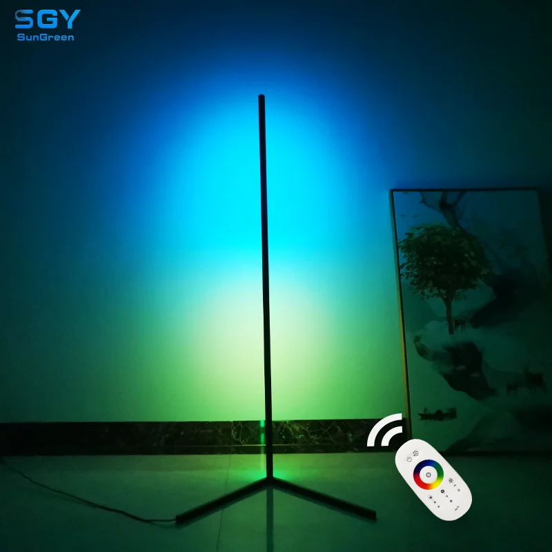 Minimalistic room vibe smart RGB dimming corner thin light changing vertical standing triangle led line corner floor lamp