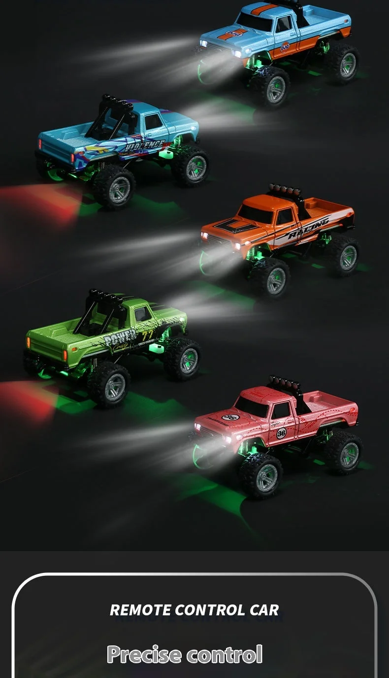 最新的1:64速迷你钢筋混凝土合金卡车酷光减震越野怪物儿童玩具，带遥控器