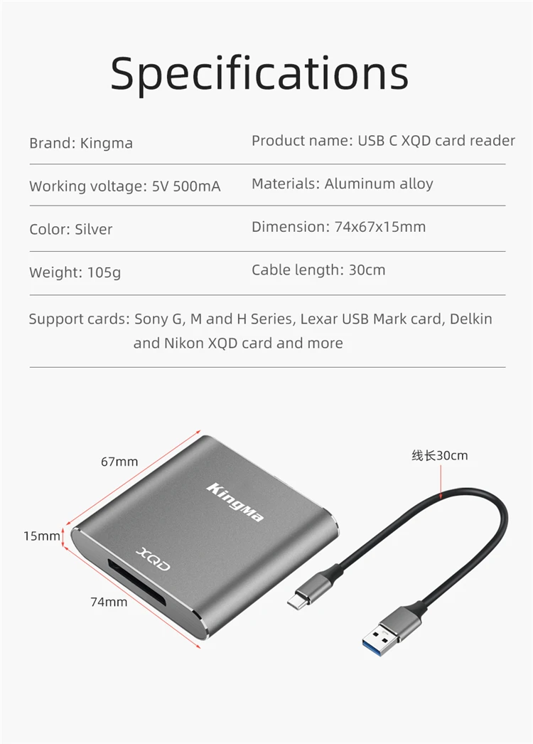 Kingma Portable High Speed XQD with USB3.1 Card Reader For Nikon D4 D4S D5 D850 D500 Z6 Z7